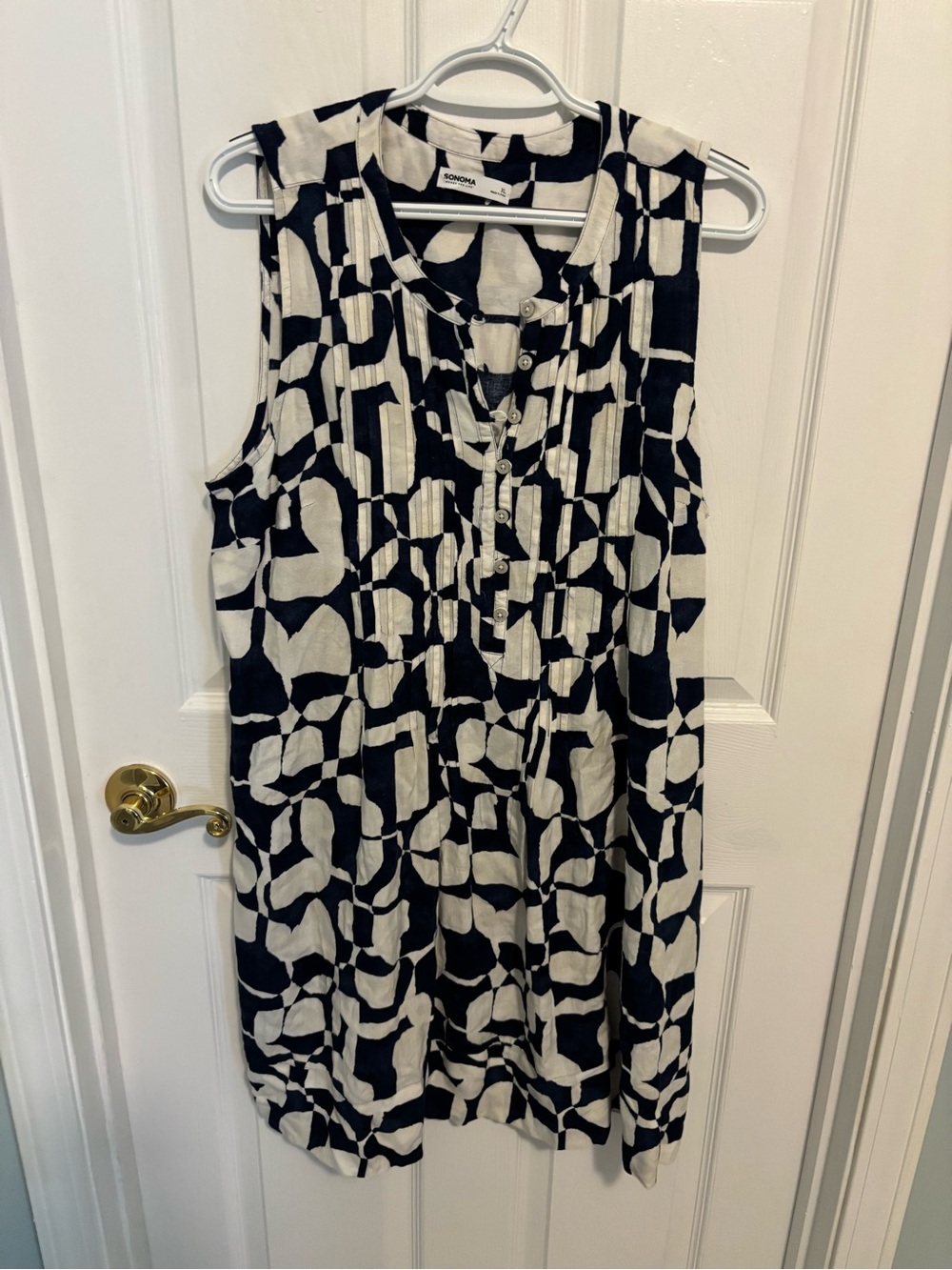 Sonoma Navy and White Sleeveless Geometric Midi Dress
